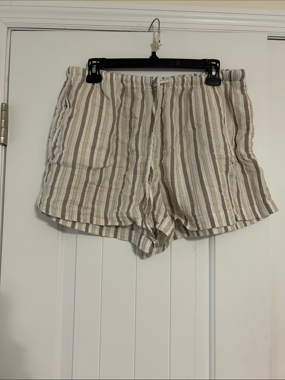 aerie Beige and White Striped Cotton Shorts
